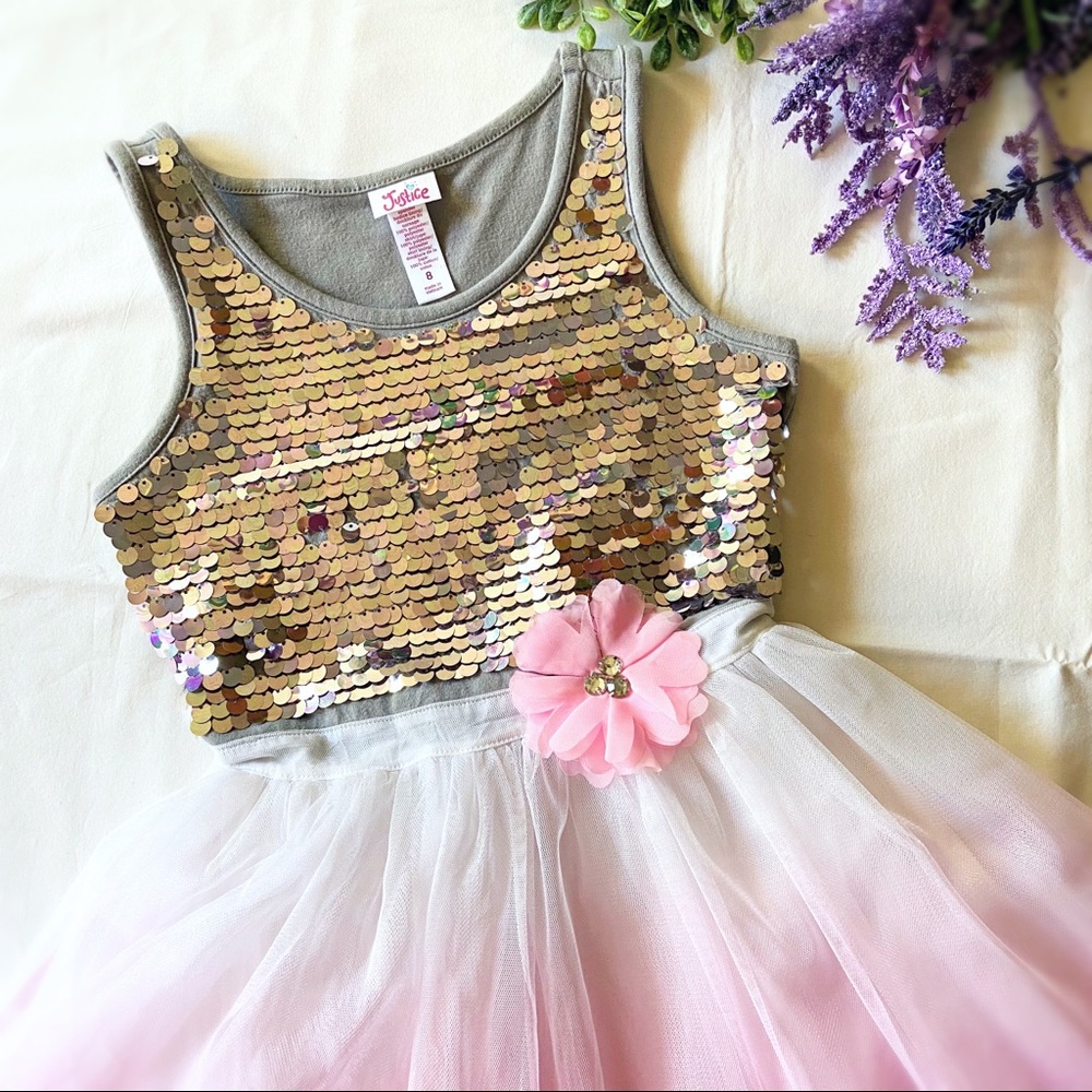 Pink & White Ombré Tulle Sequin Dress Size 8